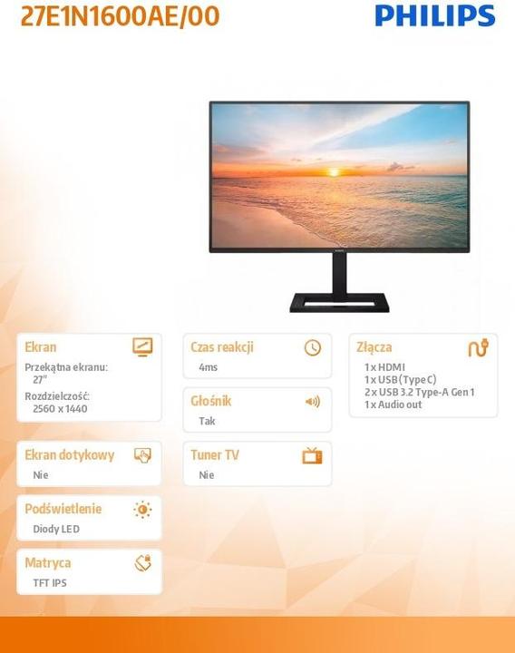 Immagine prodotto Philips 27E1N1600AE (2560 x 1440 pixel, 27")
