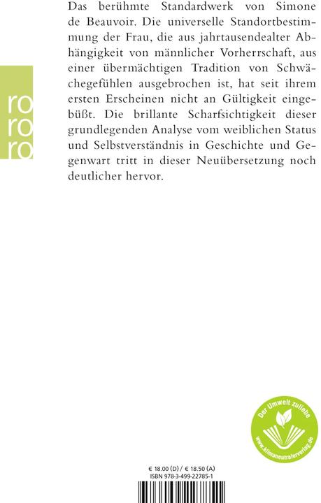Produktbild Das andere Geschlecht (Deutsch, Simone de Beauvoir, 2000)