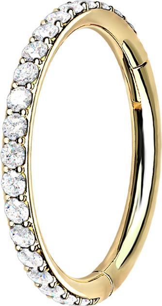 Image du produit Star Piercing Bague segment pliable dorée sur le côté cristaux argentés (sans laiton, Acier chirurgical 316L)