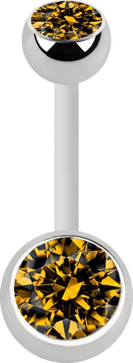 Image du produit Star Piercing Banane blanche avec deux boules en cristal argenté topaze (Bioflex, sans laiton, Acier chirurgical 316L)