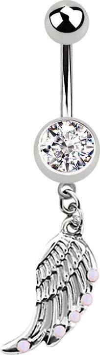 Produktbild Star Piercing Banane silber mit Anhänger Flügel und Opal weiss (Chirurgenstahl 316L)