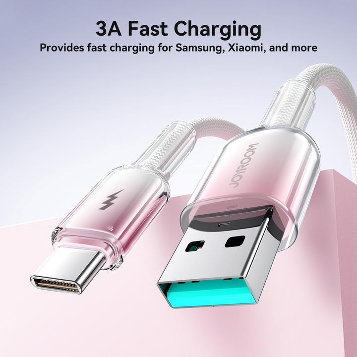 Actual product image Joyroom S-A42 Crystal Clear Series Fast Charging Data Cable USB-A to Type-C 3A 1.2m White (1.20 m)