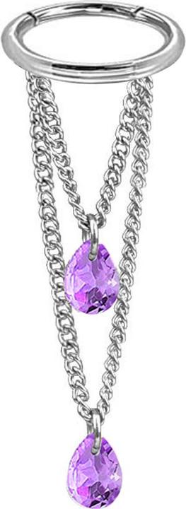 Produktbild Star Piercing Micro Segmentring klappbar silber Anhänger waagerecht zwei Ketten zwei Ovale Kristalle violett (ohne Messing, Chirurgenstahl 316L)