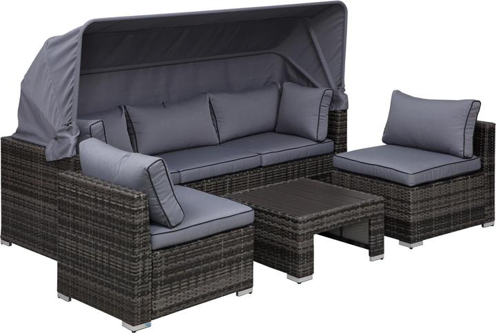 Immagine prodotto Outsunny Set da salotto in polyrattan con tettuccio parasole, cuscini e tavolino
