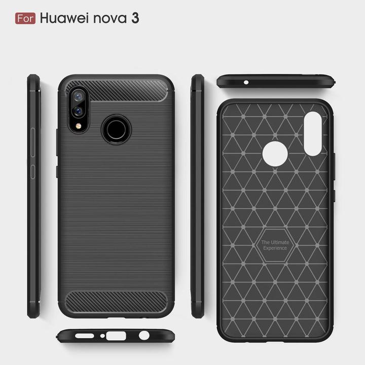 Produktbild König Design Hülle Handy Schutz für Huawei Nova 3 Case Cover Bumper Carbon Optik TPU Schwarz (Huawei Nova 3)