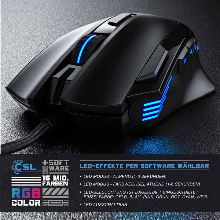 Image du produit CSL Souris de jeu filaire, 125 dpi, souris de jeu optique, changement de couleur, 9 boutons, 600 à (Filaire)