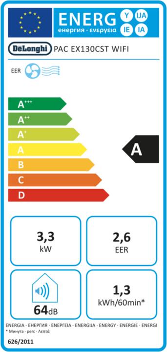 Energie-Label De'Longhi PAC EX 130 CST WIFI (48 m², 13000 BTU/h)