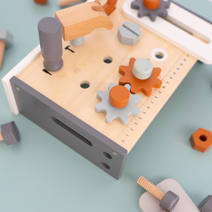 Actual product image Activity Board Wooden workbench, toolbox with name, wooden toy boy, christening gift boy