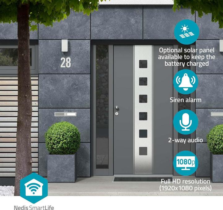 Actual product image Nedis SmartLife Outdoor Camera Wi-Fi 1920x1080 IP65 Max. Battery life: 6 months Cloud Storage ( (1920 x 1080 Pixels)