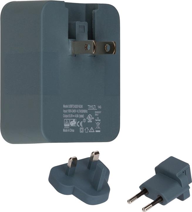Actual product image Tylt Travel Adapter Dual USB Gray