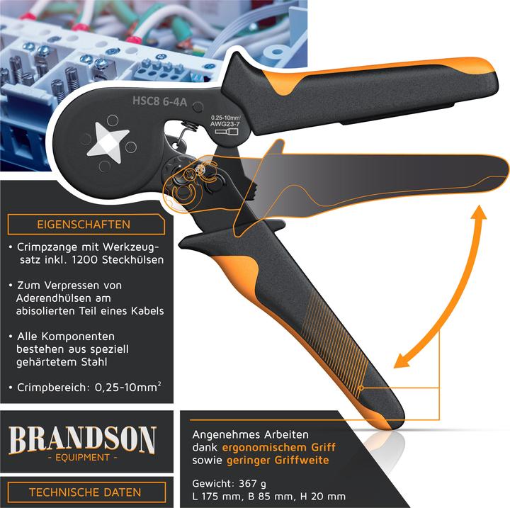 Produktbild Brandson Crimpzange mit Aderendhülsen Set (175 mm)