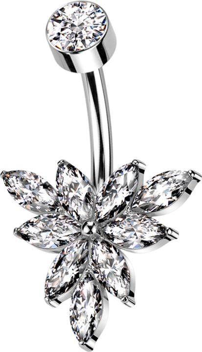 Image du produit Star Piercing Banane Innengewinde silber mit Zylinder silber Kristall silber und Dreieck Ovale Kristalle silber (sans laiton, Titane G23)