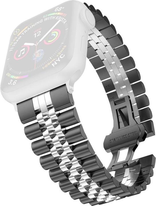 Cover-Discount Apple Watch 42 / 44mm - Edelstahl Armband Maschen schwarz-silber (42 mm, 44 mm, Edelstahl)
