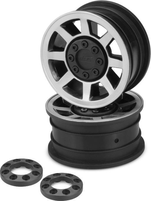 Produktbild JConcept Vengeance - 1.9 Vaterra Ascender 12mm glue-on wheel - (black w/ silver face plating) - 2pc.