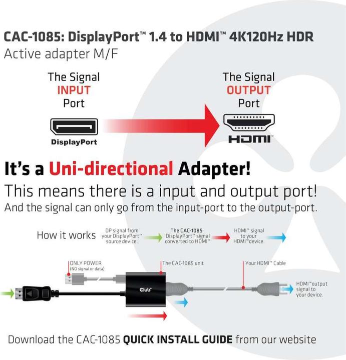 Produktbild Club 3D Adapter DP 1.4 auf HDMI 4K120Hz HDR Aktiver Adapter (HDMI, 6.20 cm)