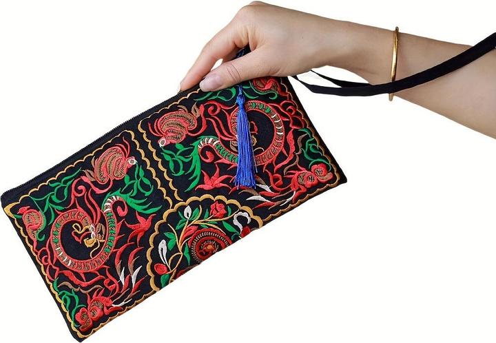 Only-Bags.Store 1 Stück Bohemian bestickte Kupplung Geldbörse, Boho-Stil Armband, Mode-Accessoire, Polyester
