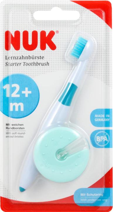 Produktbild NUK Lernzahnbürste, inkl. Schutzring, sichere Pflege der ersten Zähne, BPA-frei, 1 Stück (Weich, 1 x)
