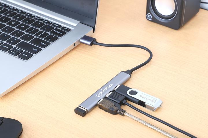 Image du produit Manhattan Hub 4 ports USB-A 3x480Mbit/s 1xGbit/s USB-A mâle (USB-A, 4 Ports)