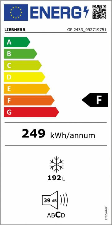 Energie-Label Liebherr GP 2433 A++ (Freistehend, 190 l)