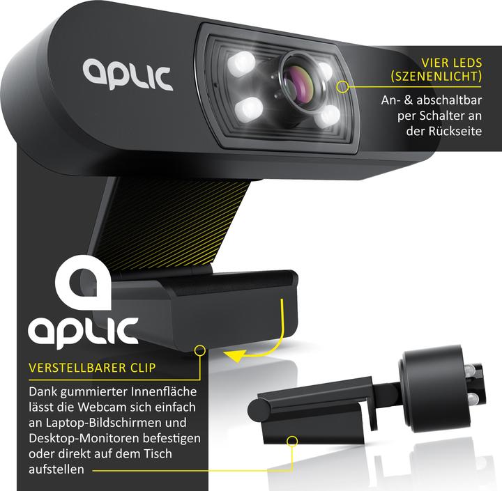 Actual product image Aplic Full HD webcam with microphone, 1920x1080P @ 25 Hz, 4 auxiliary lights / scene light, 5P lens, for