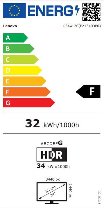 Energy Label Lenovo DUPLIKAT ThinkVision P34w-20 (3440 x 1440 pixels, 34.14")