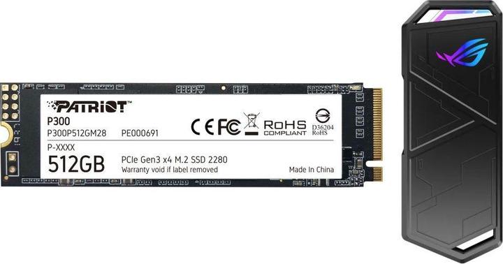 Actual product image ASUS ROG Strix Arion M.2 NVMe SSD Enclosure USB3.2 GEN2 Type-C + PATRIOT P300 512GB M2 2280 PCIe SSD