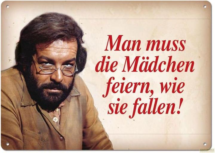 Blechschild Mädchen feiern, wie sie fallen