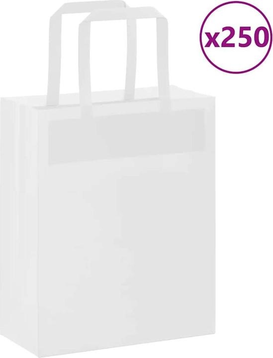 Produktbild VidaXL Kraftpapiertüten 250 Stk. mit Henkel Weiss 18x8x22 cm Papiertüte (Geschenktüte, 250 x)