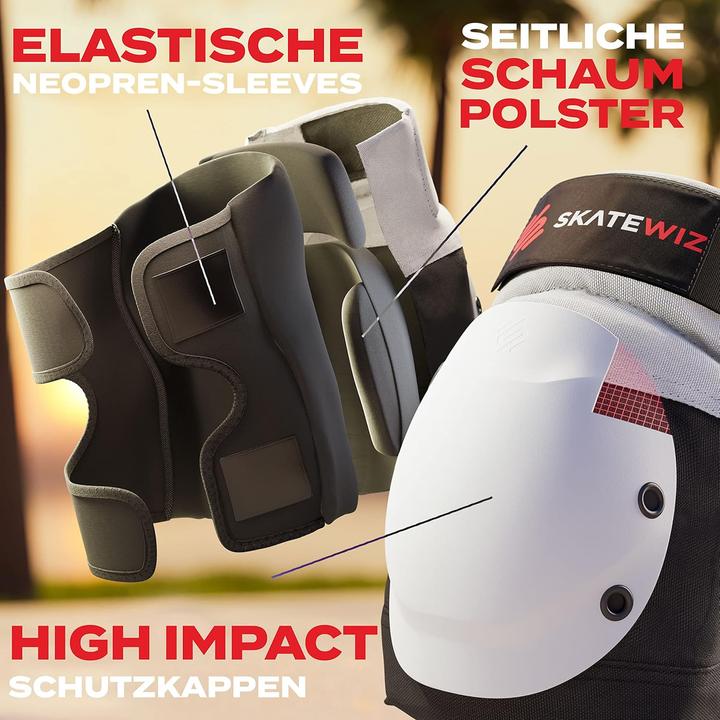 Produktbild Skatewiz Inliner Protektorenset für Erwachsene & Jugendliche (M, L, Handgelenkschoner, Knieschoner, Ellbogenschoner, 6 Stück)