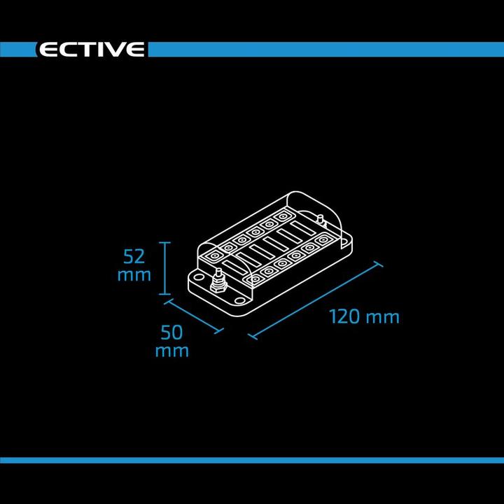 Produktbild Ective KFZ-Flachsicherungsleiste mit Negativanschluss für 6 Sicherungen 20A/32V DC Schraubanschluss