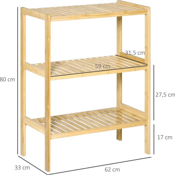 Produktbild Homcom Regal Bambusregal 3 Regalböden, Bambus 62x33x80cm, Natur