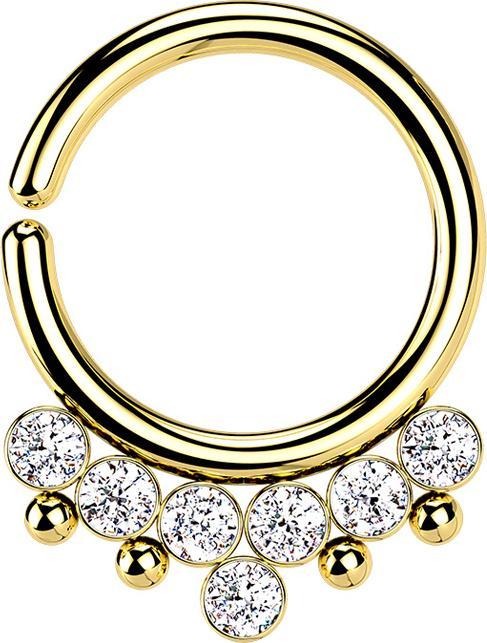 Star Piercing Micro Piercing Ring vergoldet vier Kugeln und sieben Kristalle silber (Chirurgenstahl 316L, ohne Messing)