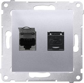 Actual product image Kontakt Kontaktas su Simonu Lizdas kompiuteriu SIMON54 dvigubą 2xRJ45 kat.6 su sidabrine mat - D62.01/43 dia (UTP, CAT6, 0.04 m)