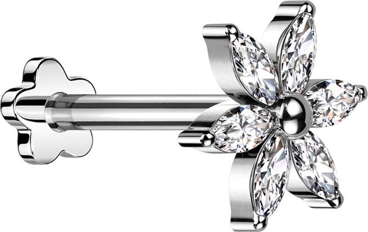 Produktbild Star Piercing Micro Threadless Labret Blume silber Blume silber Kristalle silber (ohne Messing, Titan G23)