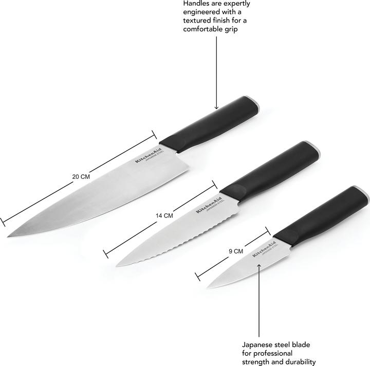 Produktbild KitchenAid Classic 3-Piece Cooking Knife Set, Sharp High-Carbon Japanese Steel (20 cm)
