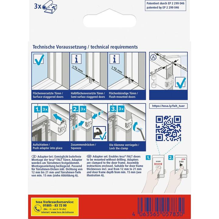 Actual product image tesa FALT insect screen adapter for doors, door clamp for mounting without drilling or screwing (4 x 11 x 15 cm)