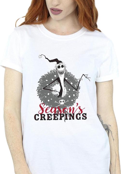 Actual product image Disney Womens/Ladies The Nightmare Before Christmas Seasons Creepings Wreath Cotton Boyfriend T-Shirt (S)
