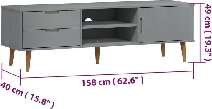 Image du produit VidaXL TV-Schrank MOLDE Grau 158x40x49 cm Massivholz (158 x 40 x 49 cm)