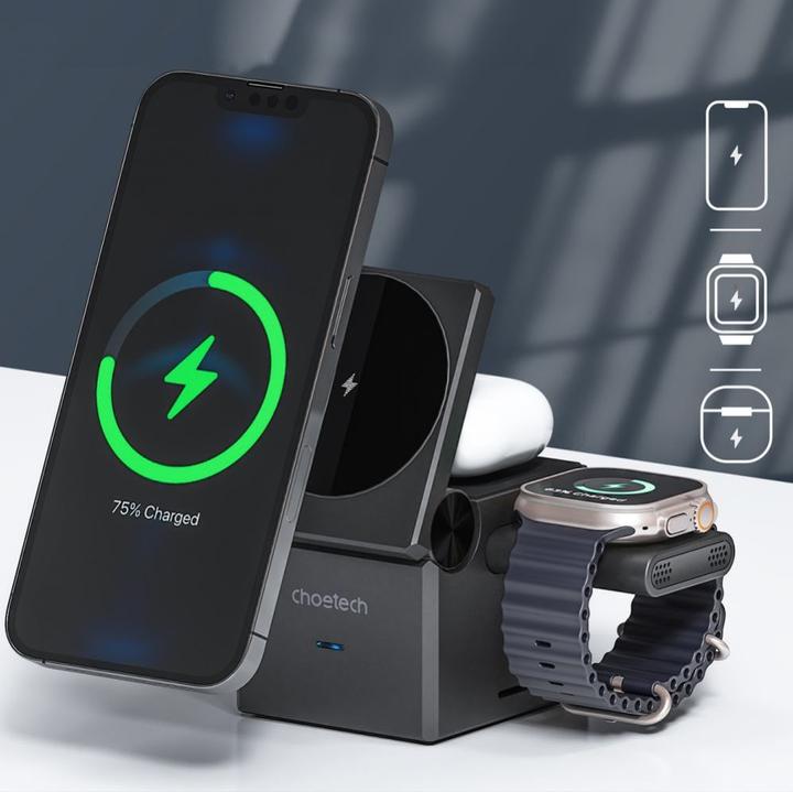 Produktbild Choetech T632-F 3-in-1 15W inductive charger (black) (15 W)