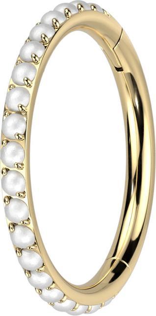 Star Piercing Micro Segmentring klappbar vergoldet seitlich Perle weiss (Titan G23, ohne Messing)
