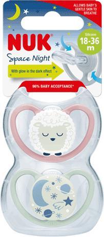 Productafbeelding NUK Space Night siliconen fopspeen 0-6M, 2 stuks, blauw/mint (2 x, tot 6 M.)