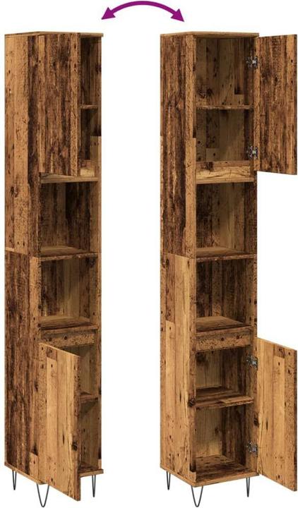 Productafbeelding VidaXL Badkamerkast Hoge kast Badkamermeubel Kast oude houtlook (30 x 30 x 190 cm)