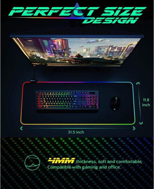 Productafbeelding Riff RGB-01 Rubber Doek Gaming Muismat met USB RGB Gekleurd LED-Raamwerk (80x30cm) zwart