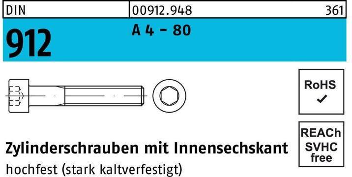 Produktbild Reyher Zylinderschraube DIN 912 m.Innensechskant M 16 x 40 A 4 - 80 (50 Schrauben pro Stück)