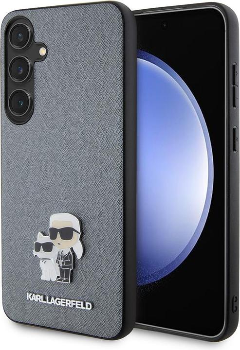 Actual product image Karl Lagerfeld KLHCMPSAKCMPG + S926 hardcase szary/grey Saffiano Karl & Choupette Metal Pin (Samsung Galaxy S24+)