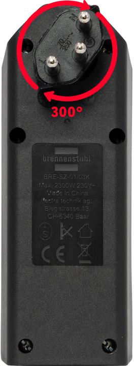 Produktbild Brennenstuhl cleverLINE Abzweigstecker 3-fach schwarz mit Schalter, drehbar bis 300° (ohne Aufhänger) *CH* (Typ 13, 3 x)