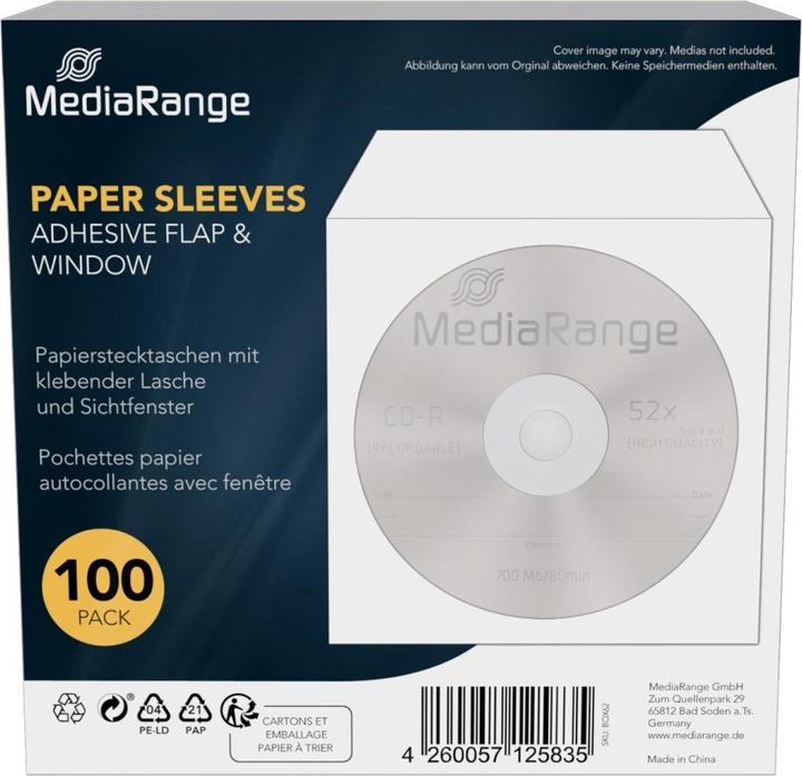 Immagine prodotto MediaRange Buste di carta per 1 disco, con patella adesiva e finestra di visualizzazione