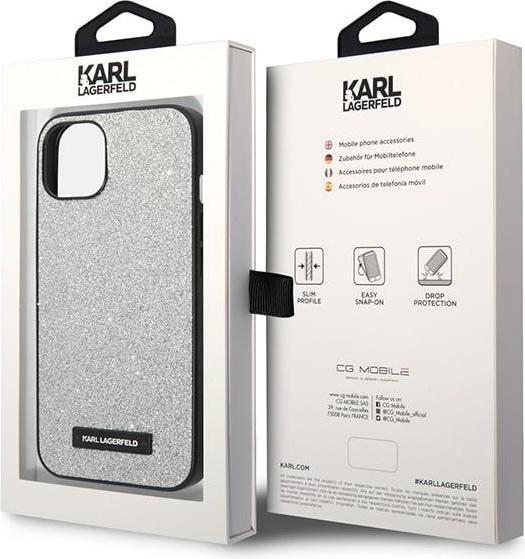 Image du produit Karl Lagerfeld KLHCP14SG2ELS iPhone 14 6,1" hardcase srebrny/silver Glitter Plaque Logo (Apple iPhone 15, Apple iPhone 14, Apple iPhone 13)