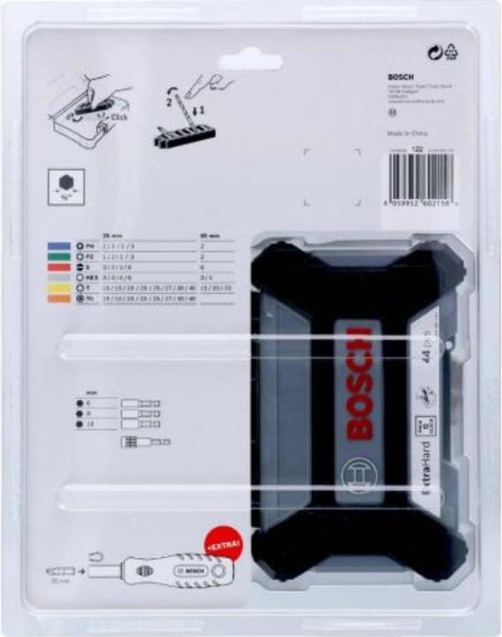 Produktbild Bosch Professional Zubehör Schrauberbit-Set, 45-teilig (Kreuz Phillips PH 3", Kreuz Pozidriv PZ 2", Sechskant (hexagonal) 6", Kreuz Pozidriv PZ 3", Sechskant (hexagonal) 4", Sechskant (hexagonal) 3", Kreuz Phillips PH 1", Kreuz Pozidriv PZ 1", Kreuz Phillips PH 2", Sechskant (hexagonal) 5")