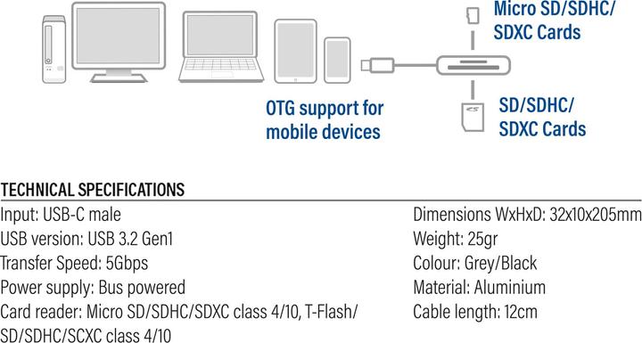 Valori nutrizionali e ingredienti Lettore di schede USB-C per SD e micro SD, SD 4.0 UHS-II